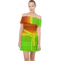 Orange And Green Blur Abstract Print Off Shoulder Chiffon Dress by dflcprintsclothing