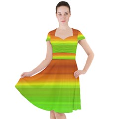 Orange And Green Blur Abstract Print Cap Sleeve Midi Dress by dflcprintsclothing