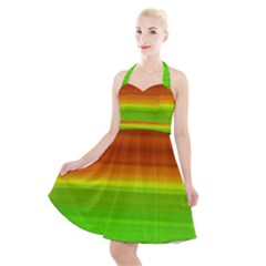 Orange And Green Blur Abstract Print Halter Party Swing Dress  by dflcprintsclothing