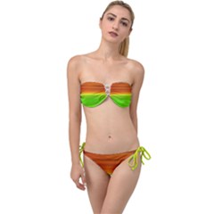 Orange And Green Blur Abstract Print Twist Bandeau Bikini Set by dflcprintsclothing