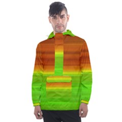 Orange And Green Blur Abstract Print Men s Front Pocket Pullover Windbreaker by dflcprintsclothing