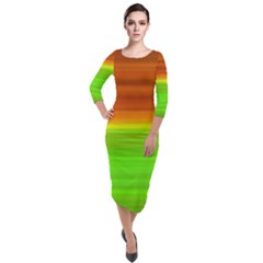 Orange And Green Blur Abstract Print Quarter Sleeve Midi Velour Bodycon Dress by dflcprintsclothing