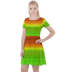 Orange And Green Blur Abstract Print Cap Sleeve Velour Dress 