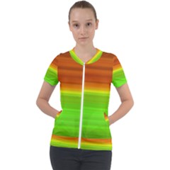 Orange And Green Blur Abstract Print Short Sleeve Zip Up Jacket by dflcprintsclothing