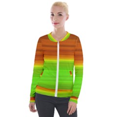 Orange And Green Blur Abstract Print Velvet Zip Up Jacket by dflcprintsclothing