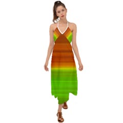 Orange And Green Blur Abstract Print Halter Tie Back Dress  by dflcprintsclothing