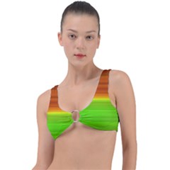 Orange And Green Blur Abstract Print Ring Detail Bikini Top