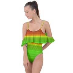 Orange And Green Blur Abstract Print Drape Piece Swimsuit by dflcprintsclothing