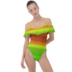 Orange And Green Blur Abstract Print Frill Detail One Piece Swimsuit by dflcprintsclothing