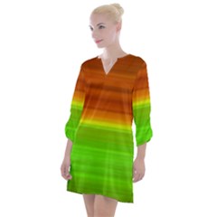 Orange And Green Blur Abstract Print Open Neck Shift Dress by dflcprintsclothing