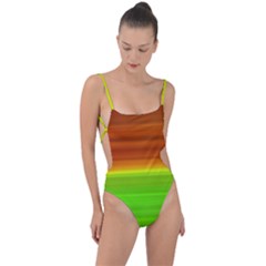 Orange And Green Blur Abstract Print Tie Strap One Piece Swimsuit by dflcprintsclothing