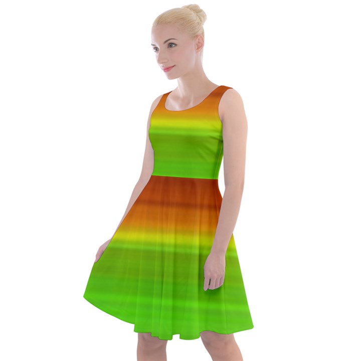 Orange And Green Blur Abstract Print Knee Length Skater Dress