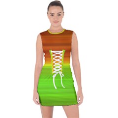 Orange And Green Blur Abstract Print Lace Up Front Bodycon Dress by dflcprintsclothing