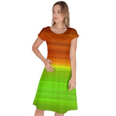 Orange And Green Blur Abstract Print Classic Short Sleeve Dress by dflcprintsclothing