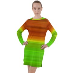 Orange And Green Blur Abstract Print Long Sleeve Hoodie Dress by dflcprintsclothing