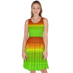 Orange And Green Blur Abstract Print Knee Length Skater Dress With Pockets by dflcprintsclothing