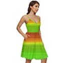 Orange And Green Blur Abstract Print V-Neck Pocket Summer Dress  View2