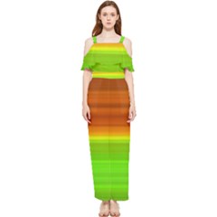 Orange And Green Blur Abstract Print Draped Sleeveless Chiffon Jumpsuit by dflcprintsclothing