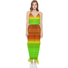 Orange And Green Blur Abstract Print Sleeveless Tie Ankle Chiffon Jumpsuit by dflcprintsclothing