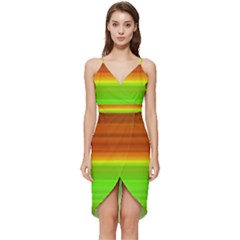 Orange And Green Blur Abstract Print Wrap Frill Dress by dflcprintsclothing