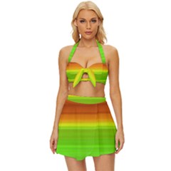 Orange And Green Blur Abstract Print Vintage Style Bikini Top And Skirt Set  by dflcprintsclothing