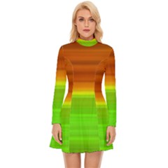 Orange And Green Blur Abstract Print Long Sleeve Velour Longline Dress