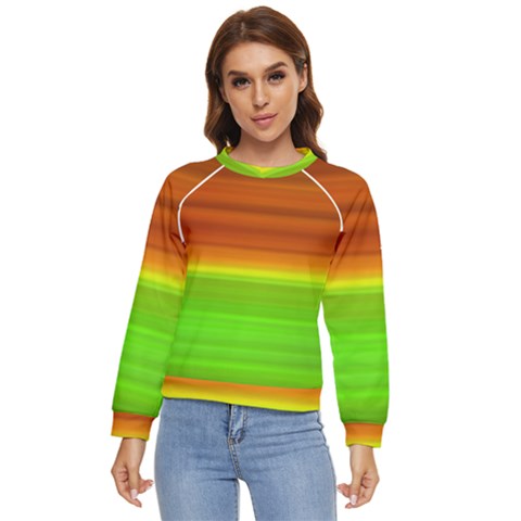 Orange And Green Blur Abstract Print Women s Long Sleeve Raglan Tee by dflcprintsclothing