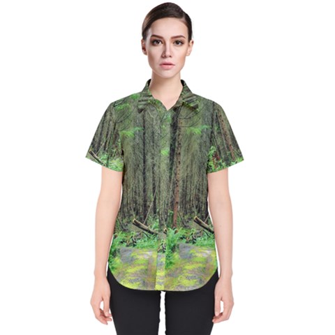 Forest Woods Nature Landscape Tree Women s Short Sleeve Shirt by Celenk