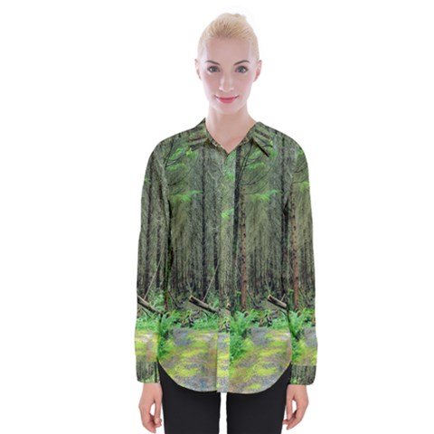 Forest Woods Nature Landscape Tree Womens Long Sleeve Shirt by Celenk