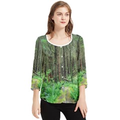 Forest Woods Nature Landscape Tree Chiffon Quarter Sleeve Blouse by Celenk