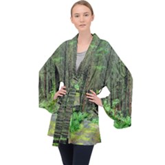 Forest Woods Nature Landscape Tree Long Sleeve Velvet Kimono  by Celenk