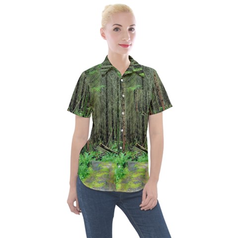 Forest Woods Nature Landscape Tree Women s Short Sleeve Pocket Shirt by Celenk