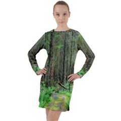 Forest Woods Nature Landscape Tree Long Sleeve Hoodie Dress