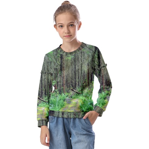 Forest Woods Nature Landscape Tree Kids  Long Sleeve Tee With Frill  by Celenk