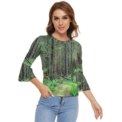 Forest Woods Nature Landscape Tree Bell Sleeve Top by Celenk