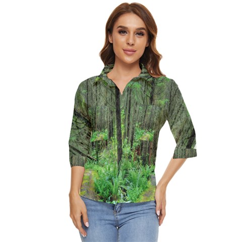 Forest Woods Nature Landscape Tree Women s Quarter Sleeve Pocket Shirt by Celenk