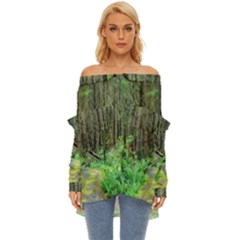 Forest Woods Nature Landscape Tree Off Shoulder Chiffon Pocket Shirt by Celenk