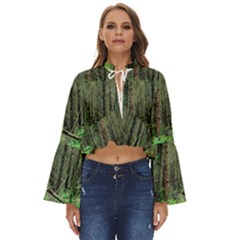 Forest Woods Nature Landscape Tree Boho Long Bell Sleeve Top by Celenk