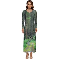 Forest Woods Nature Landscape Tree Long Sleeve Velour Longline Maxi Dress by Celenk