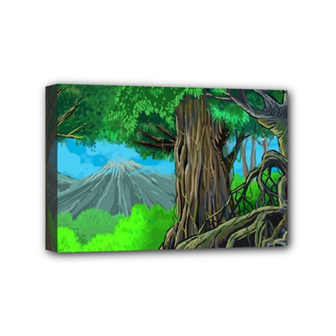 Green Forest Tropical Jungle Tree Wood Nature Mini Canvas 6  X 4  (stretched) by Wegoenart