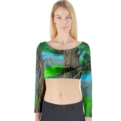 Green Forest Tropical Jungle Tree Wood Nature Long Sleeve Crop Top by Wegoenart