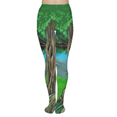 Green Forest Tropical Jungle Tree Wood Nature Tights by Wegoenart