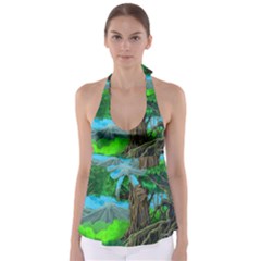 Green Forest Tropical Jungle Tree Wood Nature Babydoll Tankini Top by Wegoenart