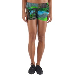 Green Forest Tropical Jungle Tree Wood Nature Yoga Shorts by Wegoenart