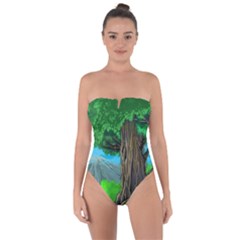 Green Forest Tropical Jungle Tree Wood Nature Tie Back One Piece Swimsuit by Wegoenart