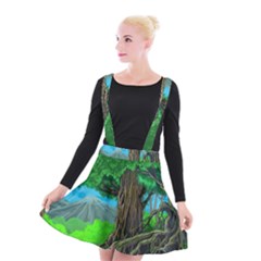 Green Forest Tropical Jungle Tree Wood Nature Suspender Skater Skirt by Wegoenart