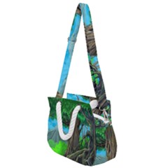 Green Forest Tropical Jungle Tree Wood Nature Rope Handles Shoulder Strap Bag by Wegoenart