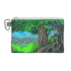 Green Forest Tropical Jungle Tree Wood Nature Canvas Cosmetic Bag (large) by Wegoenart