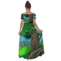 Green Forest Tropical Jungle Tree Wood Nature Off Shoulder Open Front Chiffon Dress View2