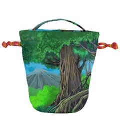 Green Forest Tropical Jungle Tree Wood Nature Drawstring Bucket Bag by Wegoenart